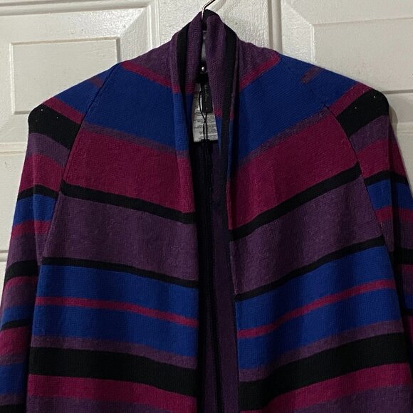 NEW BCBG MAX AZRIA Gaby Sz S Open Cardigan Dropped Back Pockets Multi Striped - Picture 5 of 12